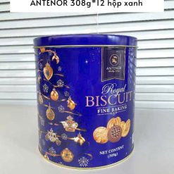 Bánh quy hộp thiếc trụ tròn hộp xanh
