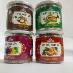 Combo 4 hộp - mác ca,nho khô sấy, hạt dẻ cười, hạt điều rang củi