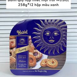 Bánh quy hộp thiếc mặt trời màu xanh